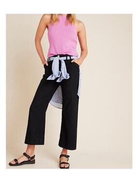 Anthropologie Emma Black Wide Leg Cropped Pant Size 29